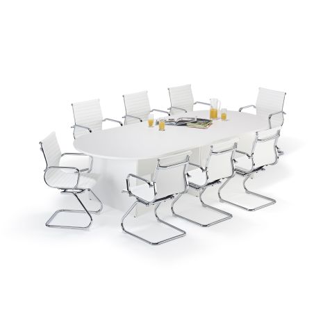 White Executive Modular Boardroom Table and White Charles Eames Style Leather Boardroom Chairs Bundle